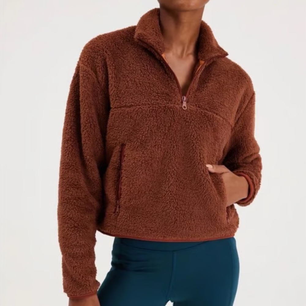 Girlfriend Collective Warm Brown Teddy Fleece Jacket Small